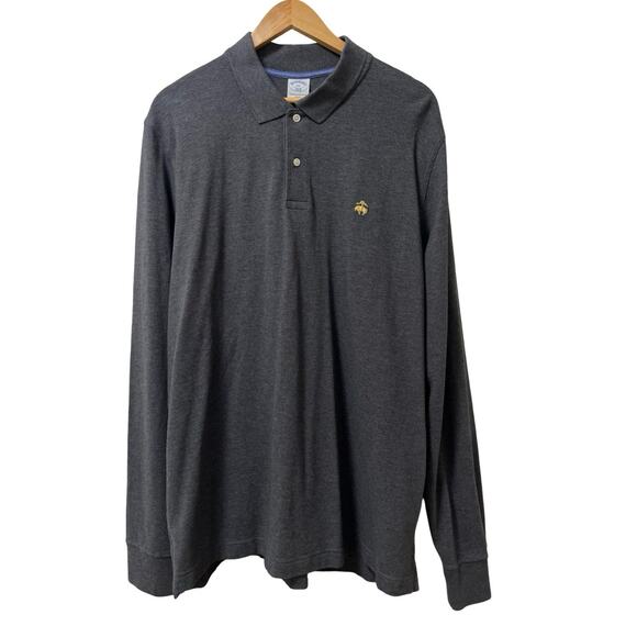 Brooks Brothers Mens Slim Fit Performance Polo Shirt Size XXL Gray Long Sleeve - Picture 1 of 7